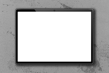 Fototapete - Empty blank tablet screen on concrete wall, 3D rendering