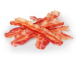 Strips of fried bacon closeup isolated on a white background. Classic american style.