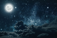 Backgrounds Night Sky With Stars And Moon And Clouds. Elements Of This Image Furnished By NASA