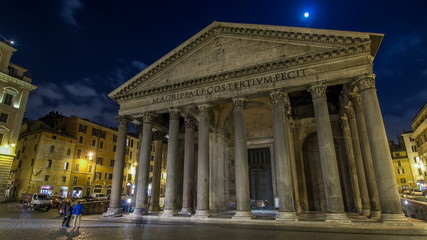 Wall Mural - Night timelapse  of Pantheon, ancient architecture of Rome, Italy