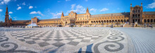 Panoramic View Of Spanish Square (Plaza De Espana) In Seville, Andalusia, Spain.