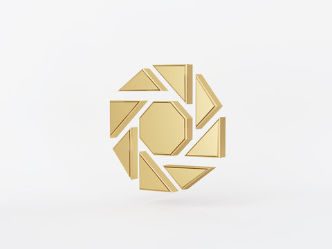 Golden metal 3d icon object isolated in white background. 3d rendering - illustration.