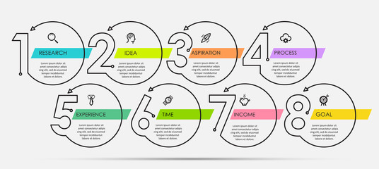 Vector Infographic design with icons and 8 options or steps. Infographics for business concept. Can be used for presentations banner, workflow layout, process diagram, flow chart, info graph