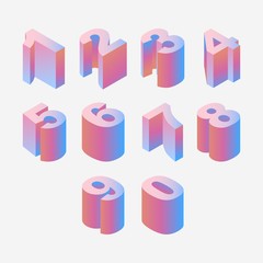 Poster - Blue and ink isometric numbers sequence from one to nine and zero. Pastel colored 3d digits.