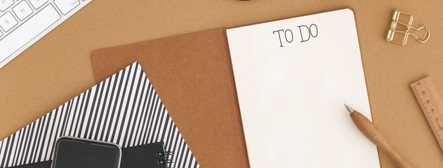 notebook with to do list. banner style image.