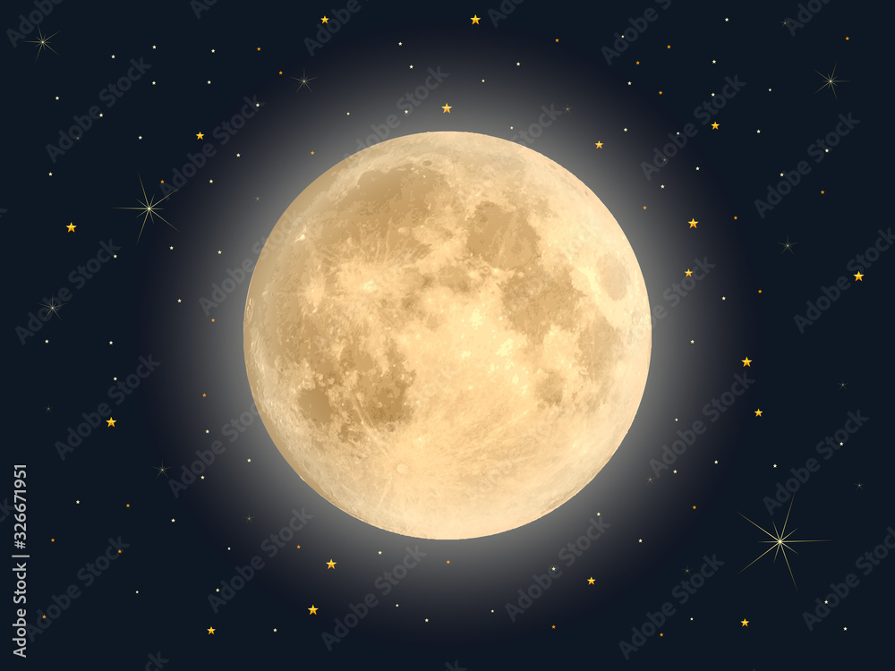 Full moon with star , Vector - obrazy, fototapety, plakaty 