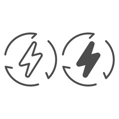 Poster - Power lightning with circled arrows line and solid icon. Energy bolt, danger of electric. Oil industry vector design concept, outline style pictogram on white background.