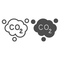 Poster - Carbon dioxide formula line and solid icon. Air emissions CO2, smog cloud. Oil industry vector design concept, outline style pictogram on white background.
