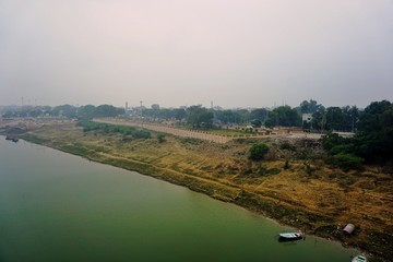 bank of river ganga, view from naini bridge, 