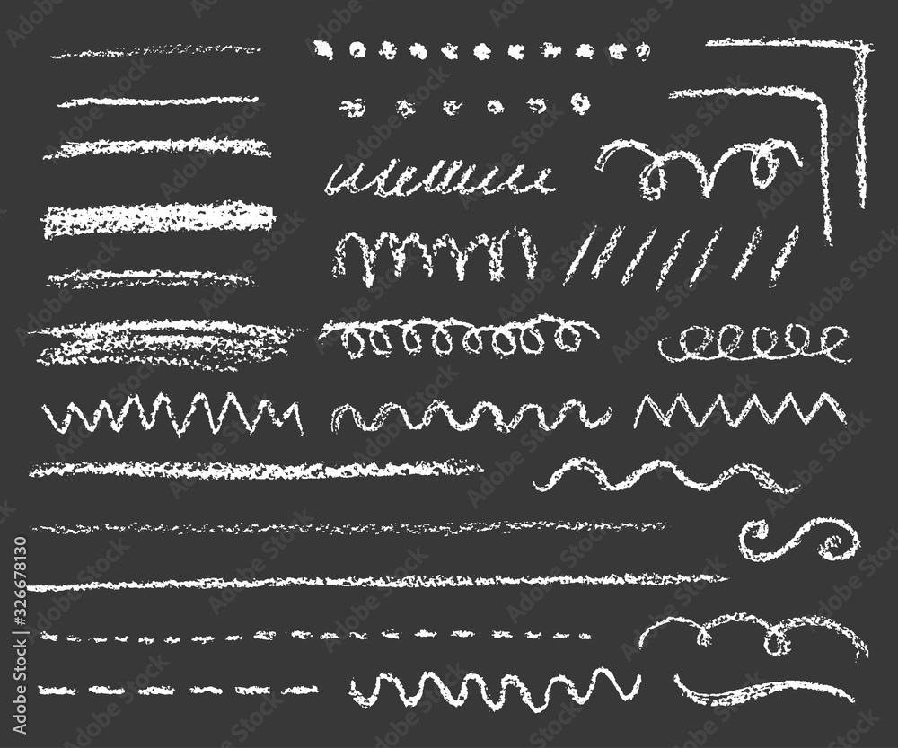 big set of chalk lines and strokes on dark Stock Vector | Adobe Stock