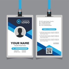 Abstract Geometric Blue Id Card Design, Professional Identity Card Template Vector for Employee and Others