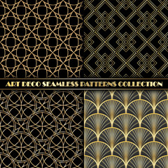 Wall Mural - Set Art Deco Seamless Pattern. Geometric decorative texture. Vector illustration.