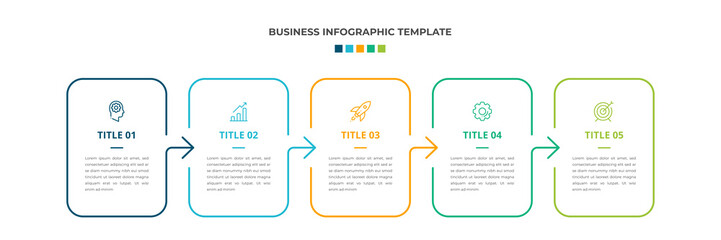 modern minimalist business infographic template square shape. 5 steps / option timeline with icons. 