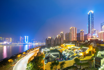 Wall Mural - Waterfront overpasses and modern urban architecture in chongqing, China