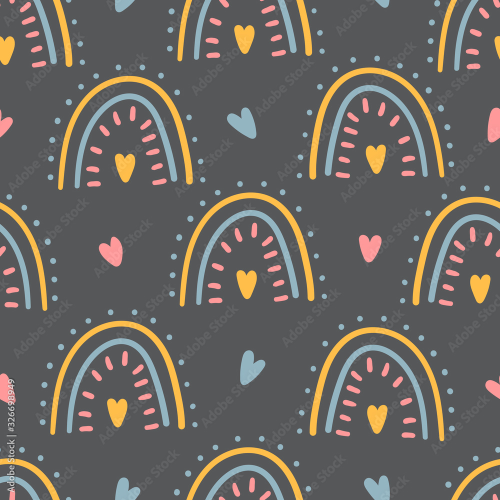 Hand drawn kids rainbow seamless pattern for print, textile, apparel ...