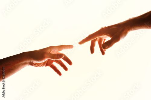 Two hands with fingers that almost touch isolated white Poster Mural XXL