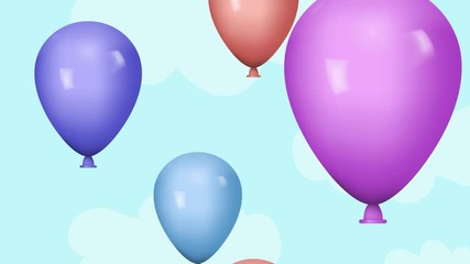 Poster - Bunch of helium balloon, flying air balls on sky background 2D motion
