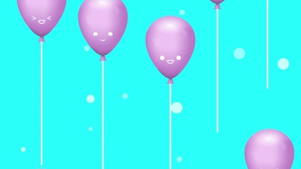 Poster - Smile flying color balloons on blue background 2D motion
