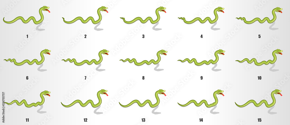 Sequent Snake Sanke crawling animation sprite sheet, loop animation sequencce 素材庫向量圖 ...