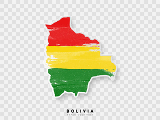 Bolivia detailed map with flag of country. Painted in watercolor paint colors in the national flag.