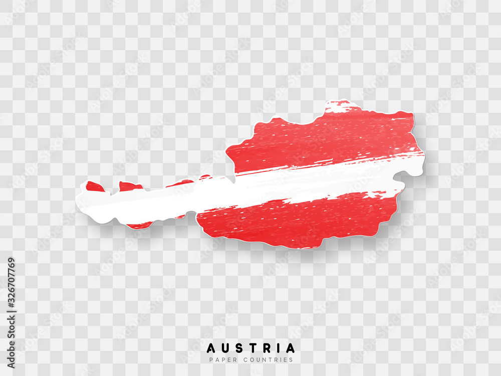 Austria detailed map with flag of country. Painted in watercolor paint colors in the national flag. - obrazy, fototapety, plakaty 
