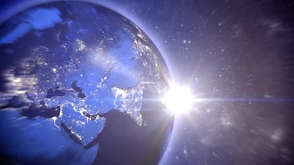 Wall Mural - 3d rendering of the world with all oceans and continents turning in the space with the shiny cities 