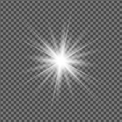 Vector transparent effect of a shining star, sun, spotlight or lamp. Bright light, flash. EPS 10