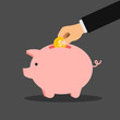 © Yuliia - Hand puts coins in a piggy bank. Flat design vector illustration.