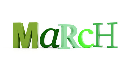 Poster - March green text title calendar background on white