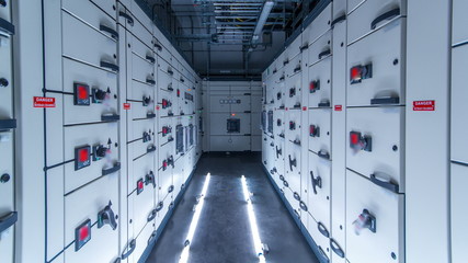 Wall Mural - room with rows of server hardware in data center timelapse