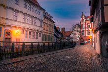 The Street "Word" In The Town Of Quedlinburg, Germany In The Early Morning