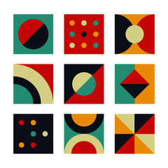 Wall Mural - memphis geometric card set. retro abstract elements bauhaus swiss style, modern geometry graphic pat