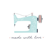 Vintage Sewing Machine Vector Illustration On White Background. Equipment For Tailors And Crafters