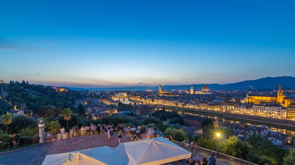 Sticker - Scenic Skyline View of Arno River day to night timelapse, Ponte Vecchio from Piazzale Michelangelo at Sunset, Florence, Italy.