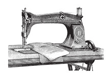 Old Sewing Machine / Vintage Illustration From Brockhaus Konversations-Lexikon 1908