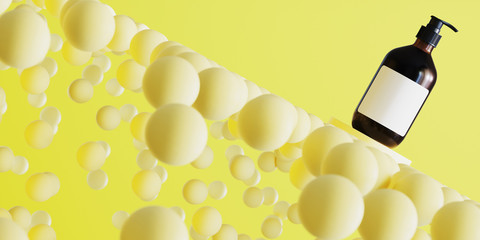 Poster - abstract background minimal presentation for refreshing concept. cosmetic bottle on podium and yello