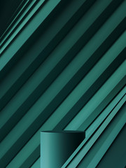 Poster - abstract background for branding and minimal presentation. green podium on folding paper pleated geo