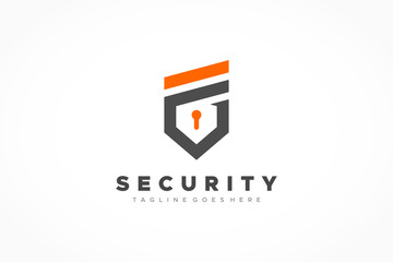 Poster - Security Logo Letter F and G Military Shield with Lock Icon Inside. Flat Vector Logo Design Template Element.