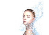 Fototapeta  - Beautiful model woman with splashes of water