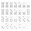 Domino set of 28 tiles. White pieces with black dots. Simple flat vector illustration