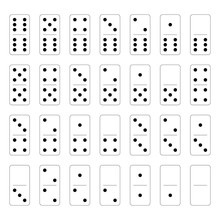 Domino Set Of 28 Tiles. White Pieces With Black Dots. Simple Flat Vector Illustration