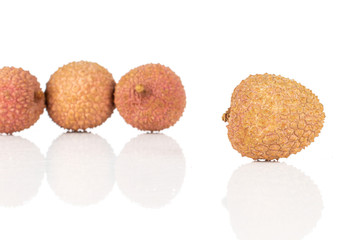 Wall Mural - Group of four whole fresh lychee fruit isolated on white background