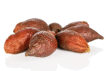 Wall Mural - Group of seven whole exotic brown salak fruit isolated on white background