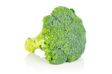 Sticker - One whole fresh green broccoli head isolated on white background