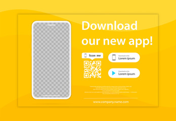 Leinwandbilder - Download page of the mobile app. Empty screen smartphone for you apps. Download our new app ,Mobile App. Load buttons. Download our App, background. Banner Page of the mobile application