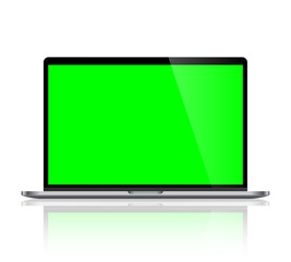 Poster - Realistic laptop computer monitor reflect with green screen. Illustration vector illustrator Ai EPS