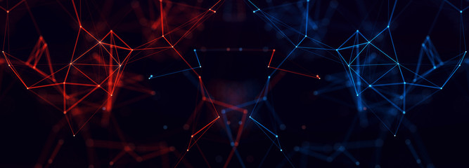 Leinwandbilder - Abstract digital connection dots and lines. Technology background. Network connection structure. Plexus effect. 3d