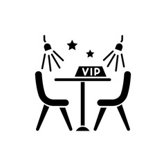 Poster - VIP lounge zone black glyph icon. Luxurious night club recreation, premium quality service silhouette symbol on white space. Special area with limited access vector isolated illustration