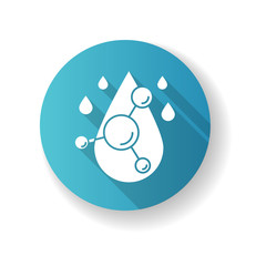 Sticker - Hyaluronic acid blue flat design long shadow glyph icon. Hydrating chemical formula. Collagen to prevent wrinkles. Anti-aging effect. Water drop. Cosmetic ingredient. Silhouette RGB color illustration