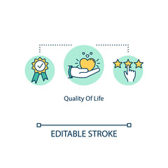 Poster - Quality of life concept icon. Health and longevity idea thin line illustration. Well-being, wellness. Life satisfaction. Healthy environment. Vector isolated outline RGB color drawing. Editable stroke